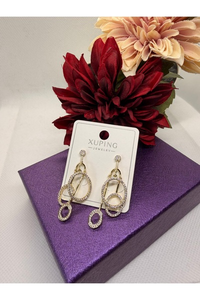 XUPING JEWELRY ZİRKON TAŞLI 14K RENGİ DAİRE KÜMESİ ÇELİK KÜPE