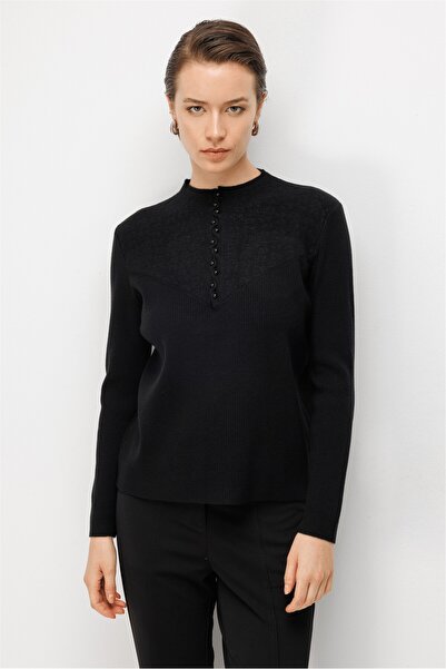 ON TRİKO Buttoned Collar Ribbed Knit Sweater 10350