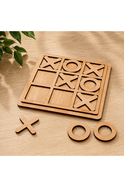 ROKH 🌿 Doğal Ahşap XOXO Oyunu 30x30 cm – Ahşap Masa Oyunu, Strateji Oyunu, D...