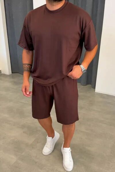PUMAS Men's Oversize Modal Comfort Double T-Shirt and Shorts Cotton Set