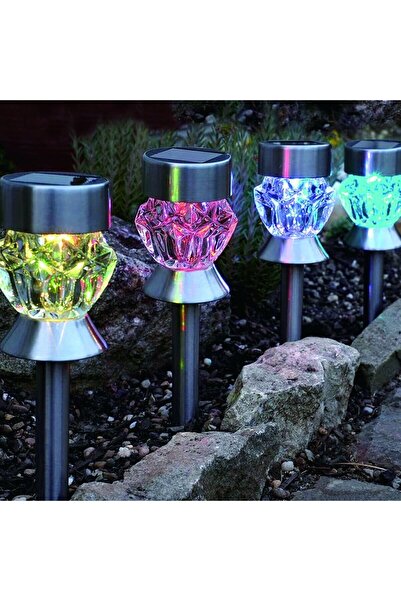 OEM Lampa solara LED RGB Hoff, prismatica, sticla + inox, H 36 cm, gri, exterior
