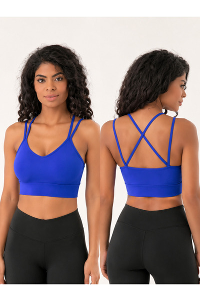 ARMAĞANİKA Women's V-Neck Double Straps Cross Back Sports Bustier Crop Top