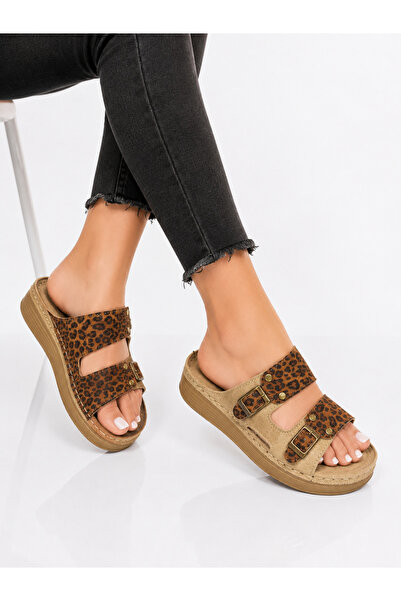 MULEX Women's Everyday Slippers with Leopard Details and Stitched Orthopedic ...