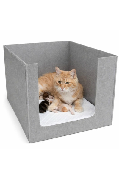 NestCare™ Kediler İçin Doğum ve Lohusa Kutusu 43x43x31 cm – Emici Pedli -Gri
