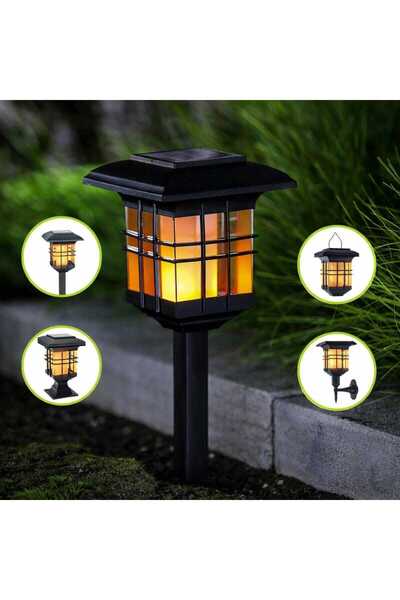 OEM Hoff LED solar lamp, 4 in 1, flame effect lantern, plastic, H 46 cm, blac...