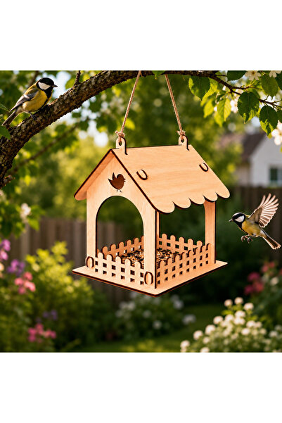 ROKH 🐦   Wooden Bird Feeder |   Natural Bird Feeding House for Garden and Ba...