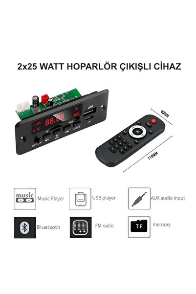 SONREYON 2 X 25 Watt Ses Çıkışlı Fm Dekoder 5.0 Versiyon ( Bluetooth , Usb ,t...