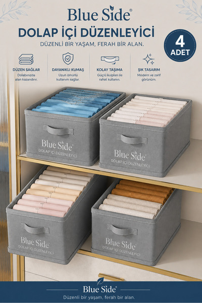 BLUE SİDE 4 Adet 45/20/25 Dolap İçi Düzenleyici Kıyafet Organizeri – Katlanab...