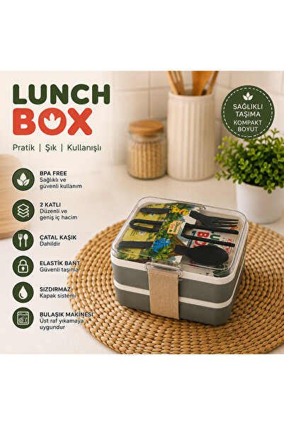 yuzi home Çocuk Küçük Lunch Box İki Katlı Beslenme Kutusu – Okul İçin Kaşık Ç...