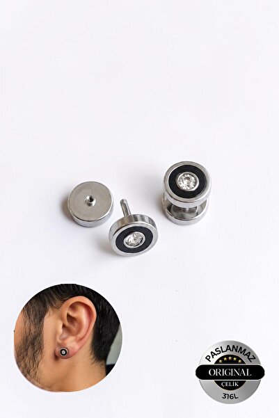 Lynare Hole 8 mm Center Stone Ring Design 316 L Steel Men's Unisex Earrings 1...