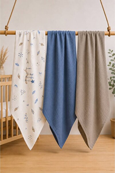 Bebe wini Muslin Coverlet and Muslin Blanket 3-Piece Set
