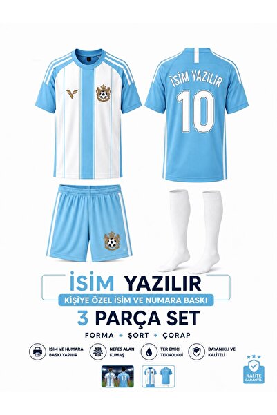 yenteks Özel İsim Ve Numara Yazılır Çocuk Futbol forması Seti Açık Turkuaz Fo...