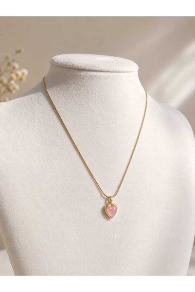 ayışığı Sakura Pink Stone Heart Necklace