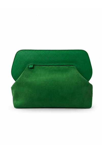 HEYBE'S Heybes Women's Green Leather Detailed Suede Clutch Handbag