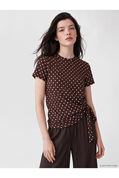LC Waikiki Nevavm Oval Collar Polka Dot Gathered Blouse with a Difference