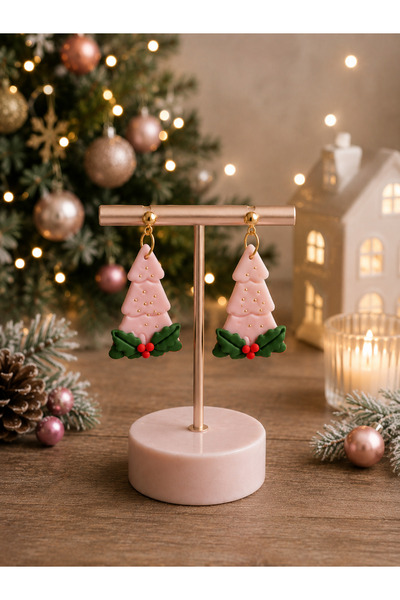 Miyamila Pink Christmas Tree Earrings |   Women's Handmade Christmas Earrings...