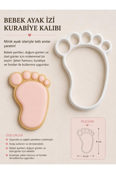 STRAWLİN MAISON Baby Footprint Cookie Mold Set of 2 Baby Shower