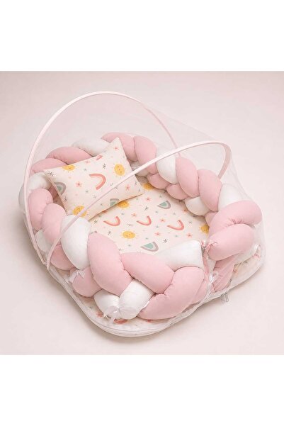 JULYA KİDS Cotton Fabric Knitted Baby Bed – with Zippered Mosquito Net, Remov...