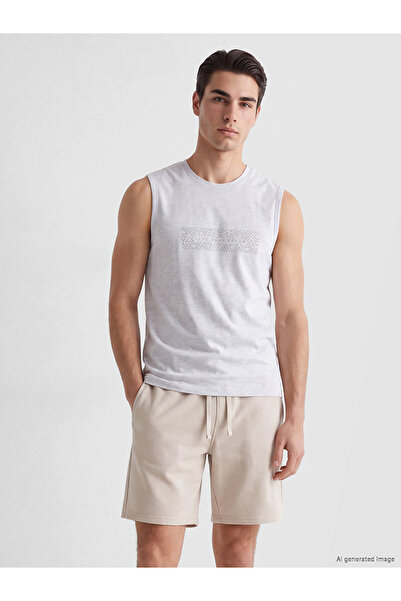 LC Waikiki Nevavm Men's Sleeveless T-Shirt with Oval Collar and Printed Design