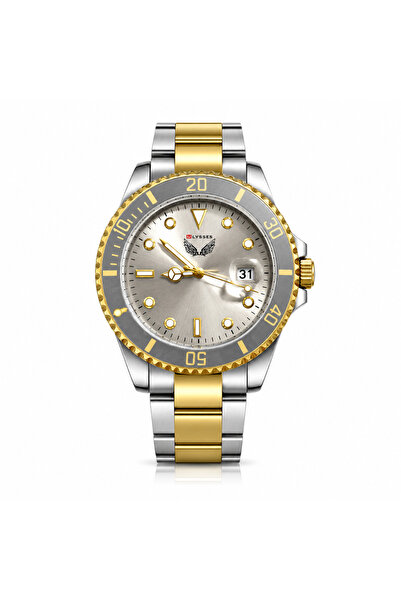 ULYSSES Men's Quartz Watch with Silver-Gold Metal Bracelet and Rotating Bezel...