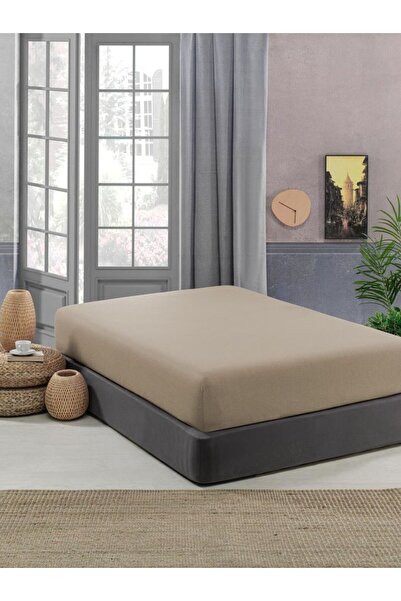 The Lorıen Atelıer Single Cotton Elastic Combed Cotton Bed Sheet Light Brown