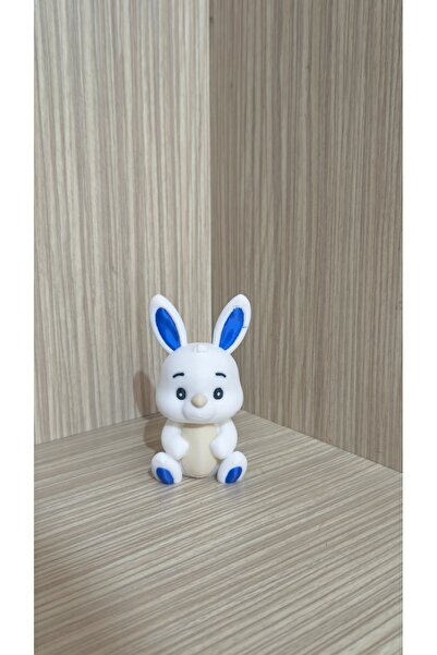 Alwin3d 7 cm Tavşan Mavi Detaylı Sevimli Pastaüstü Süs, Figür, Doğumgünü Süsü