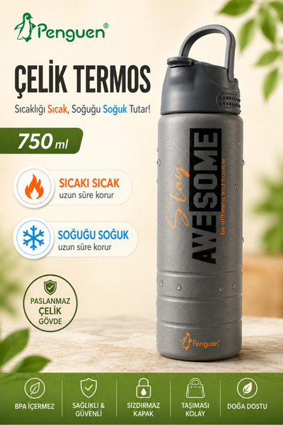 Valiant Home Penguen 750 ml Çelik Termos – Sıcak Soğuk Koruma, Sızdırmaz Kapa...