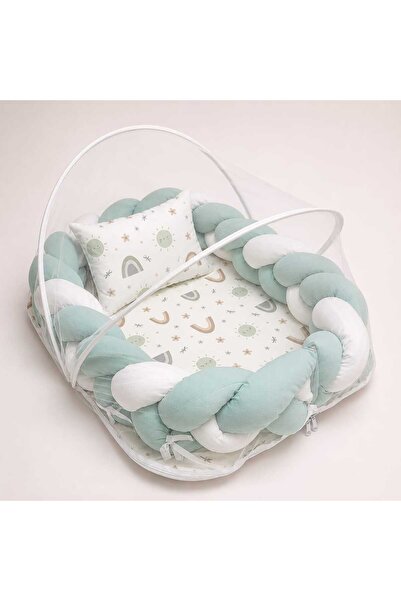 JULYA KİDS Cotton Fabric Knitted Baby Bed – with Zippered Mosquito Net, Remov...