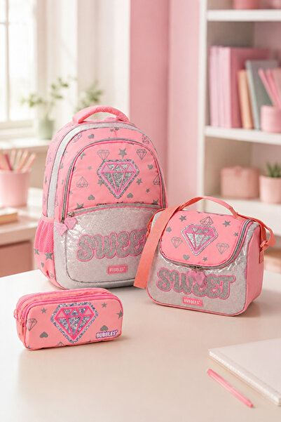 Catwins Bubbles Girl's Sweet Diamond 3-Piece School Bag Set - Backpack, Lunch...