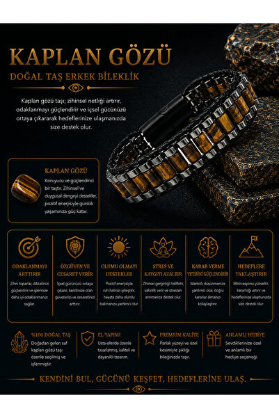YILDIZ DOĞAL TAŞ Sertifikalı Kaplan Gözü Siyah Hematit Silindir Kesim Kilitli...