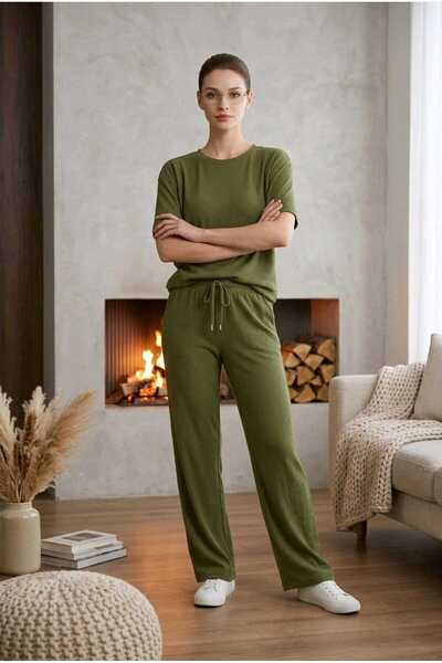 hies Set de trening de culoare verde, fără model, elastic, cu talie înaltă, c...