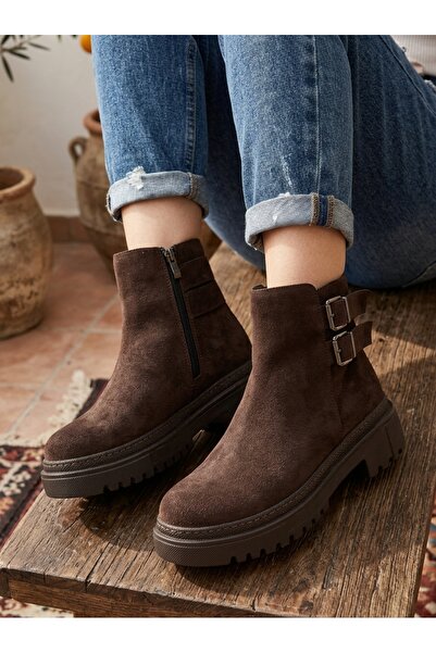 marina rosse Boni Brown Suede Stitched Non-Slip Flat Sole Boots