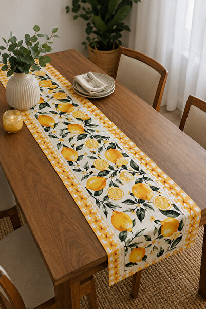 Elay Tekstil Limon Desenli Runner 40x140 cm – Şık ve Dekoratif Masa Runnerı