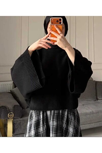 METLAM TEKSTİL Women's Black Bat Sleeve Sweater
