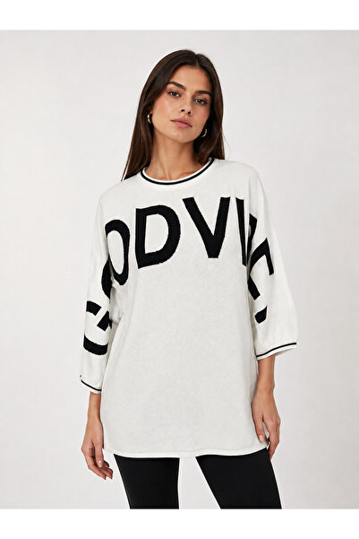Neden Tekstil Women's Oversize White Black Knitwear Sweater