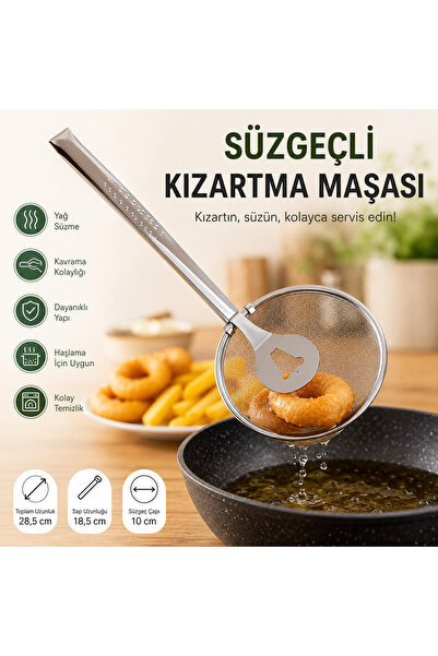 Aşkana Frying Tongs with Strainer 28.5 cm Oil Strainer Wire Colander Frying L...