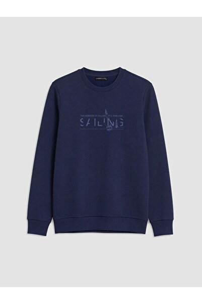 LC Waikiki Lcwaikiki Classic Navy Blue Crew Neck Printed Men's Sweatshirt