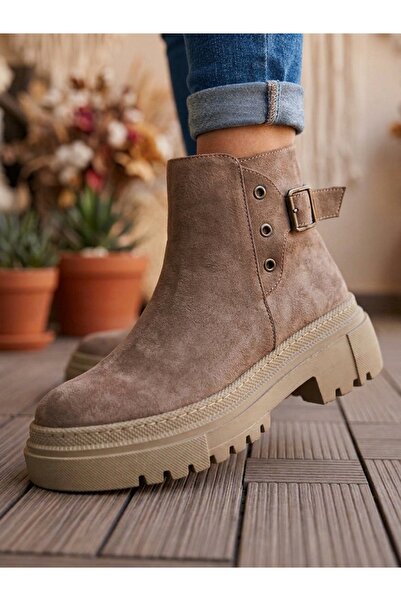 NOVELLAM SHOES Robin Bej Süet Dikişli Kaydırmaz Düz Taban Bot