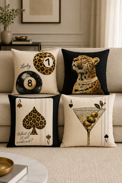 stellahomes Leopard and Playing Card Themed Decorative Throw Pillow Cover – M...