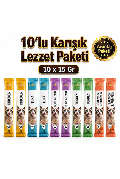 NOBİLUS Karışık Lezzet Kedi Krema Ödül Maması 10 x 15 Gr – 10’lu Avantaj Paketi