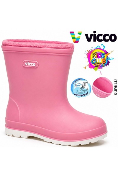 Vicco Mellow Furry Pvc Water Boots Rain Boots Orthopedic Children's Boots Pink
