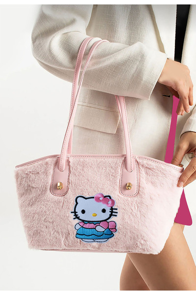 Jone Collection 87 Pembe Hello Kitty Desenli Peluş Omuz Çantası
