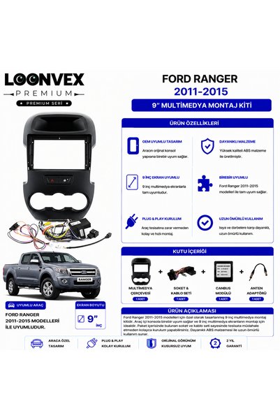 LOONVEX Premium – Ford Ranger 2011-2015 9" Multimedia Frame + Socket Kit