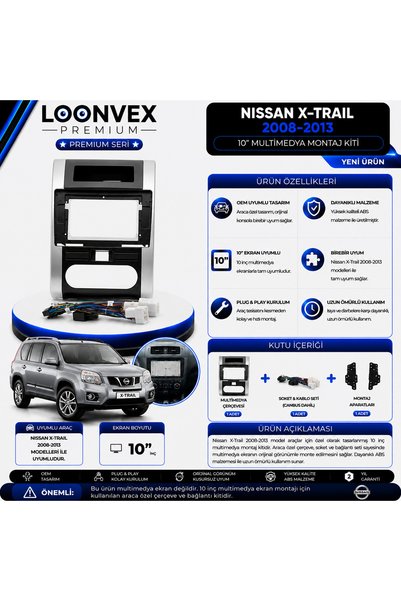 LOONVEX إطار وسائط متعددة فاخر مقاس 10 بوصات وطقم تركيب مقبس لسيارة نيسان إكس...