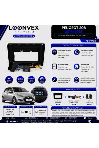 LOONVEX Premium Peugeot 208 2014-2018 10 Inch Multimedia Frame + Socket + Can...
