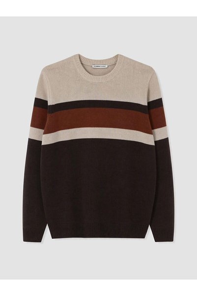 LC Waikiki Lcwaikiki Classic Brown Crew Neck Striped Men's Knitwear Sweater