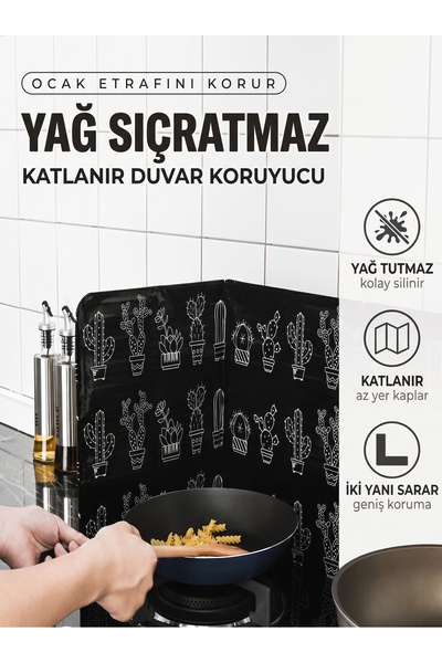 Yuvora Yağ Sıçratma Önleyici Katlanır Alüminyum Duvar Koruyucu Kaktüs Desenli...