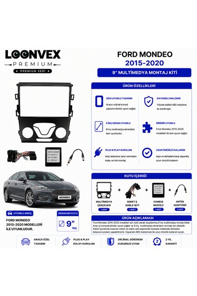 LOONVEX Premium – Ford Mondeo 2015-2020 9" Multimedia Frame + Socket Kit