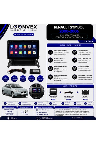 LOONVEX Premium Renault Symbol 2000-2006 9 Inch Multimedia Frame + Socket + C...
