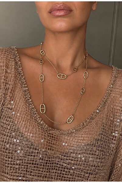 ADENNA JEWELRY Premium Seri Marka Model Zincir Detaylı Gold Kolye